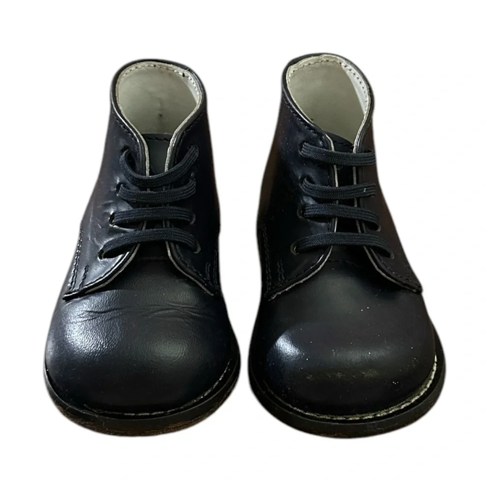 Josmo Boys Classic Traditional Leather Oxford Lace Up Shoes in Navy Blue Sz 3